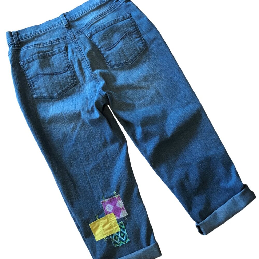 Patchwork Capri Cropped Jeans: Upcycled Vintage R… - image 2